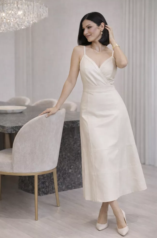 Vestido de couro branco é uma escolha segura para eventos diurnos?